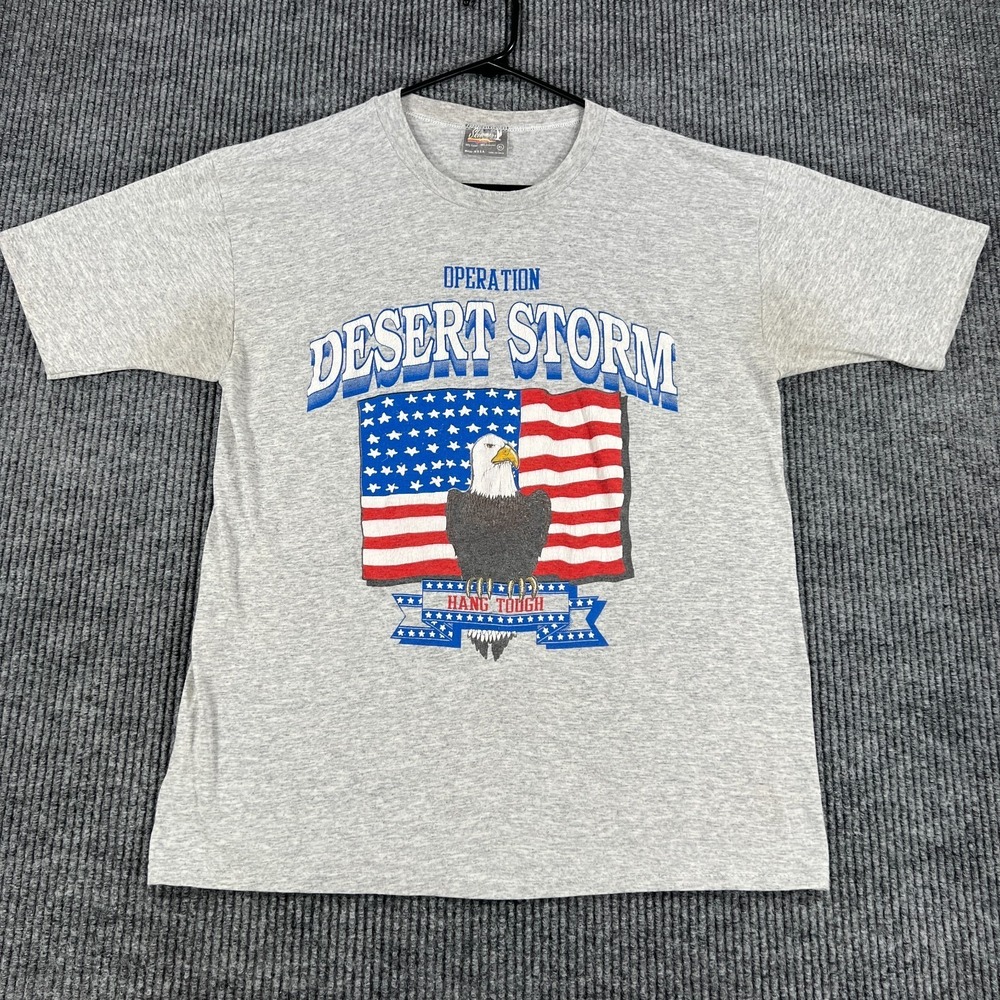 Vintage Operation Desert Storm Shirt Mens XL Gray Short Sleeve USA Made Skimmers
